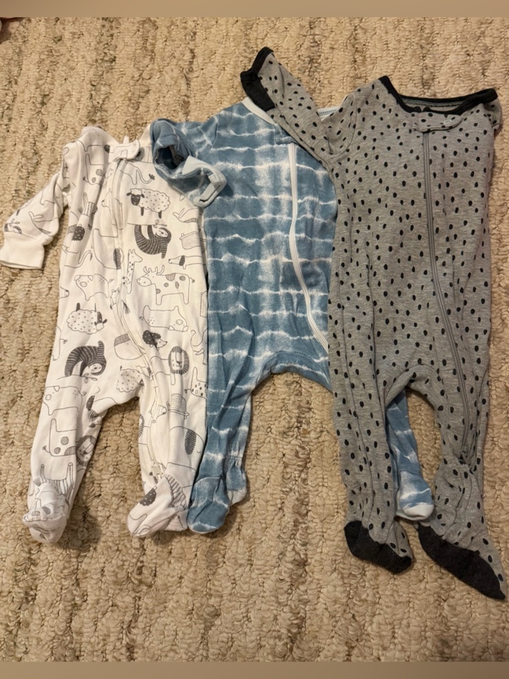 Baby Footed One-Piece Sleepers - White, Blue & Gray Pack